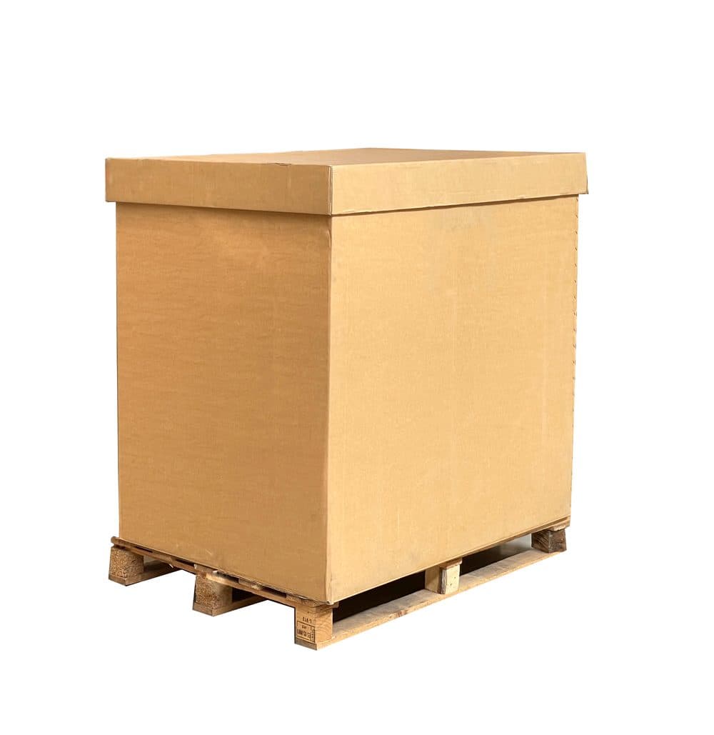 Box palet sostenible para exposiciones en tienda