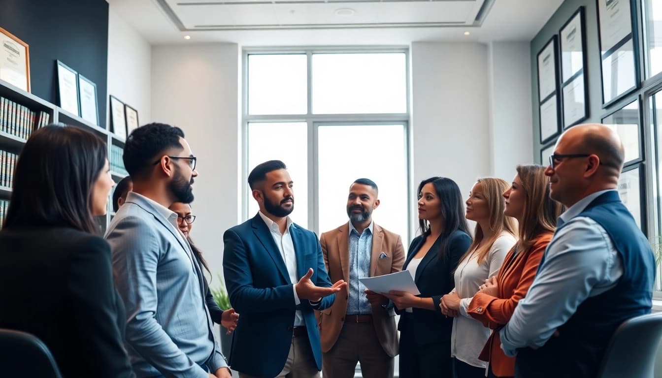 Professional consultation at https://www.lalitlaw.com with a diverse group discussing legal matters.