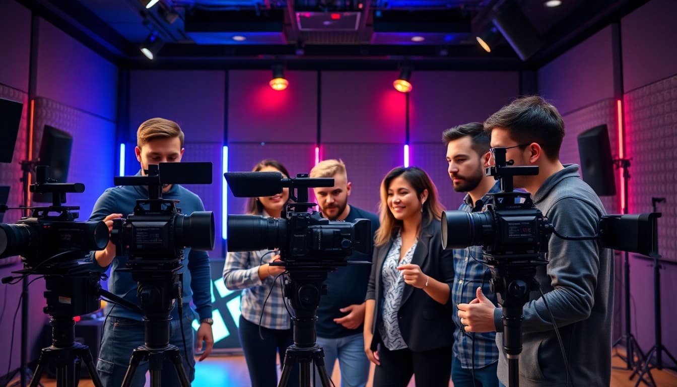 Engaging video production edmonton team at work in a state-of-the-art studio.