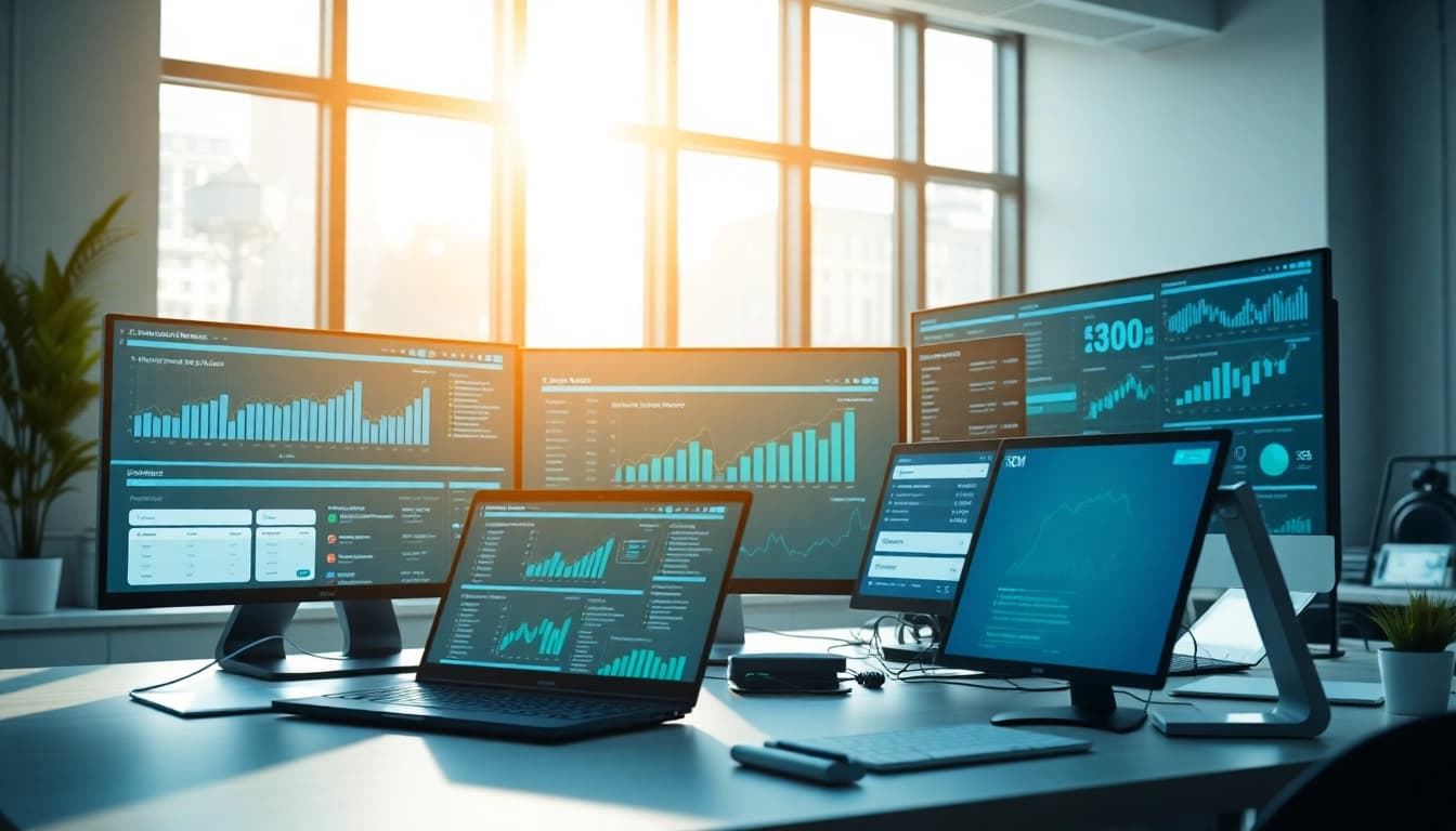 Analiza danych SEO na rankingo.net z przeszklonego biura w tle.