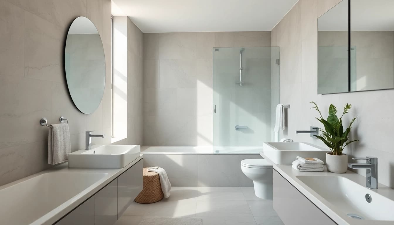Sanitärlösungen von sonni sanitär in einem modernen Badezimmer mit eleganten Armaturen.