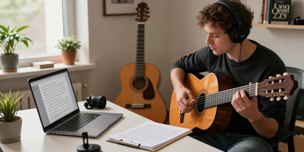 Engaging Zoom Classical Guitar Lessons with a certified instructor in a warm home studio.