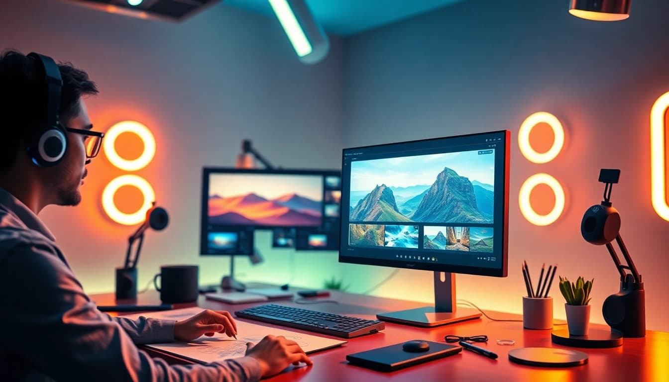 Nano Banana Pro interface in a modern workspace showcasing vibrant AI image editing.