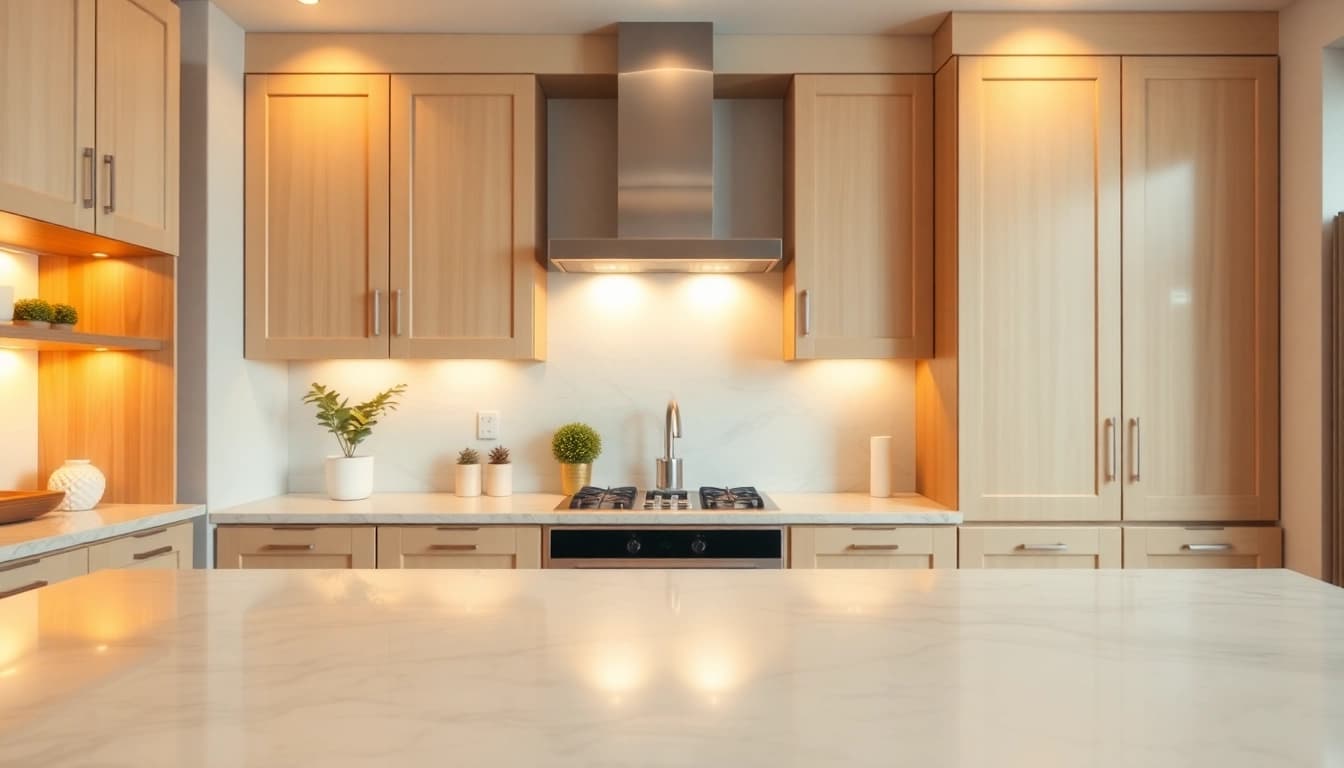 Cabinet Refacing Saint Petersburg FL showing modern kitchen cabinets in a warm, inviting atmosphere.