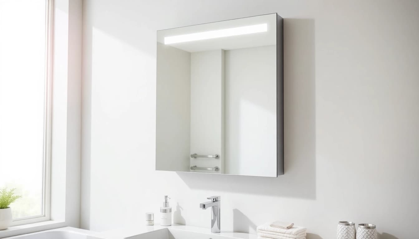 sonni Spiegelschrank präsentiert sich elegant mit Beleuchtung und modernem Design im Badezimmer.