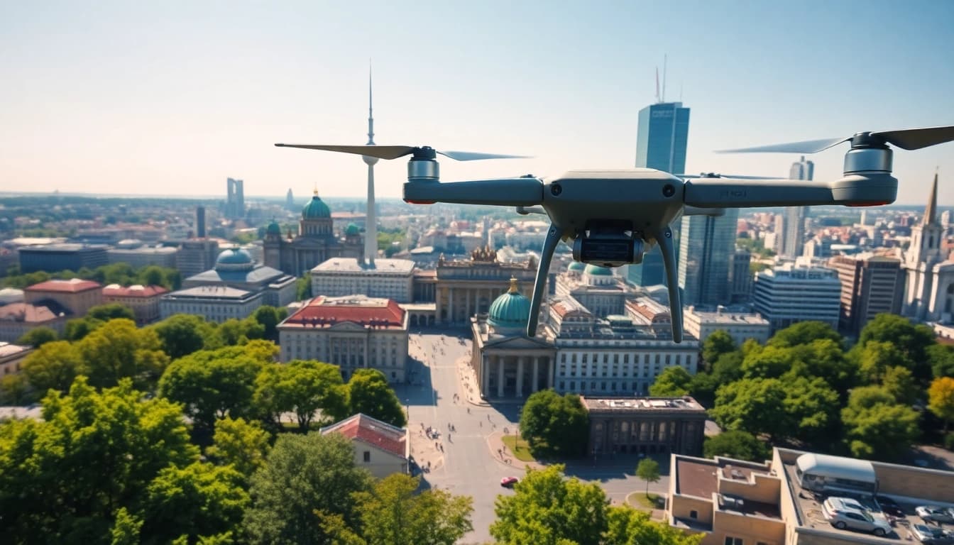 Drohnenvideos Berlin zeigen beeindruckende Luftaufnahmen von Berlins Architektur und Natur.