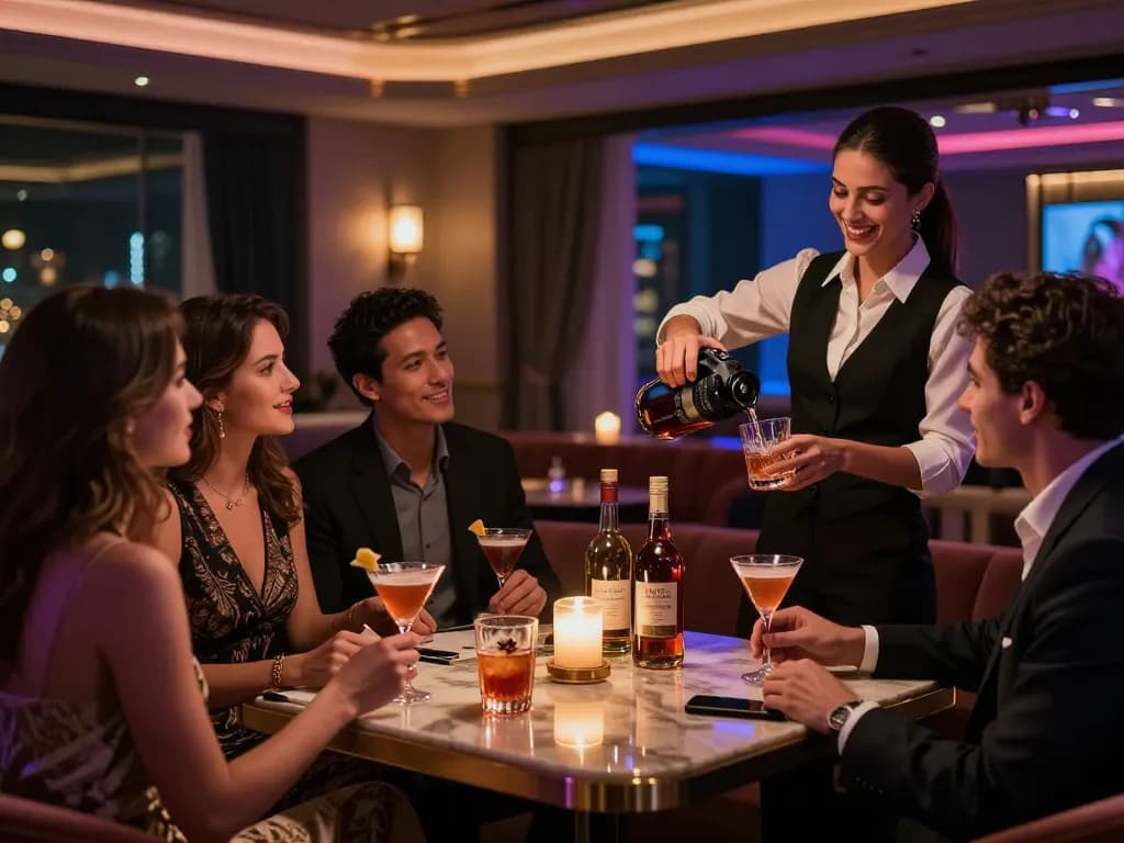 Premium 강남쩜오 nightlife experience in a stylish private room with drinks and elegant ambiance.