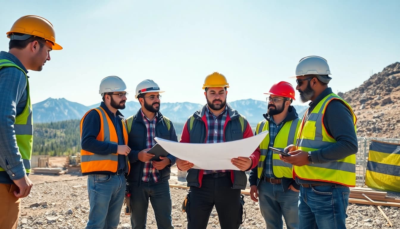 Construction association Colorado workers collaborating actively on a job site.