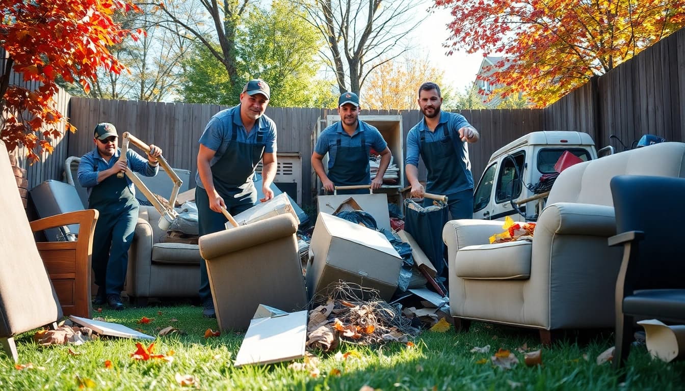 Affordable junk removal Nashville team clearing debris from a backyard efficiently.