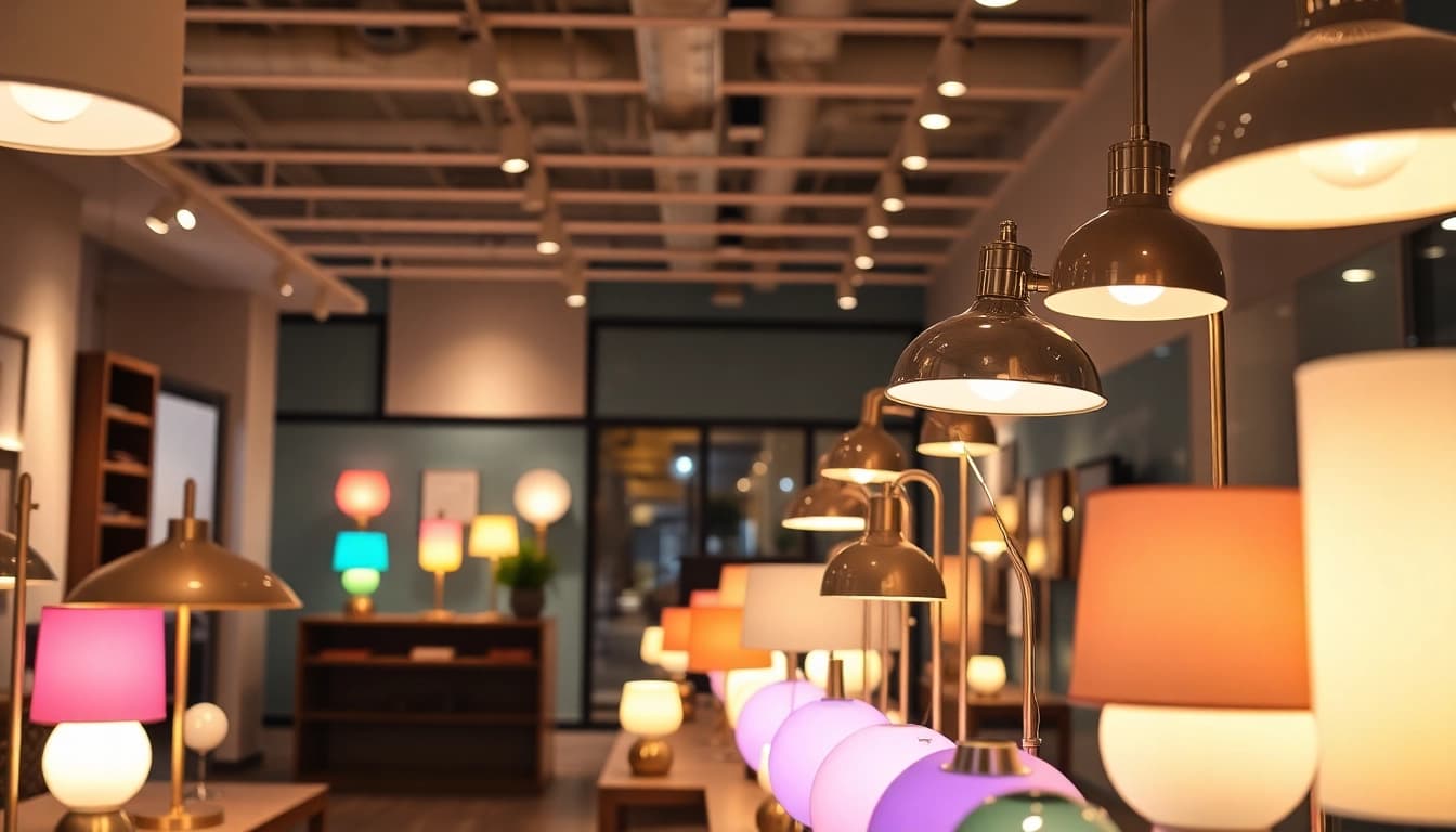 Showcase of ELC Lamps Online highlighting diverse designs in a modern setting.