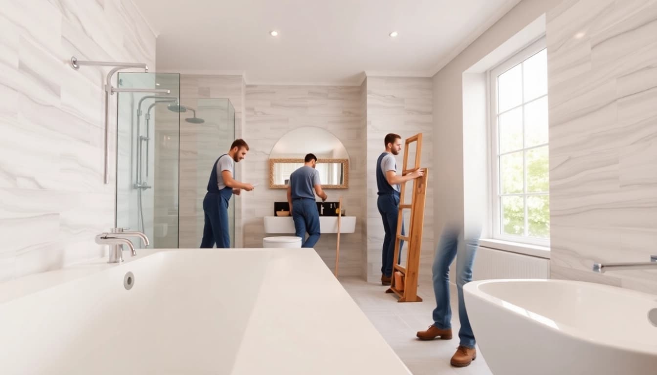 Skilled bathroom fitters Manchester transforming a stylish space with modern design elements.