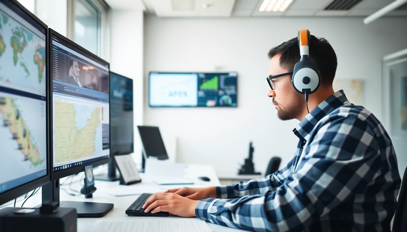 Truck Dispatch Services operational control center with a dispatcher managing logistics efficiently.