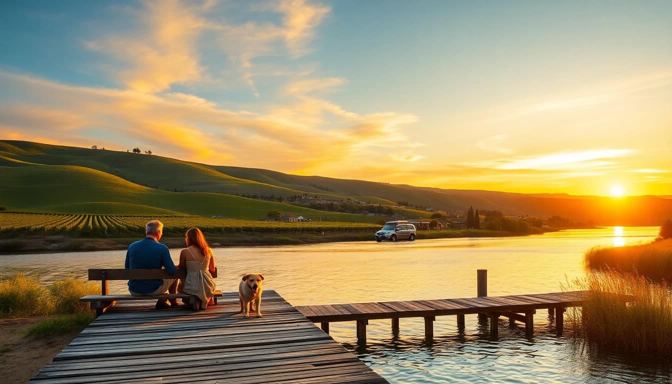 Couple enjoying picnic at sunset highlighting things to do in Clarksburg ca