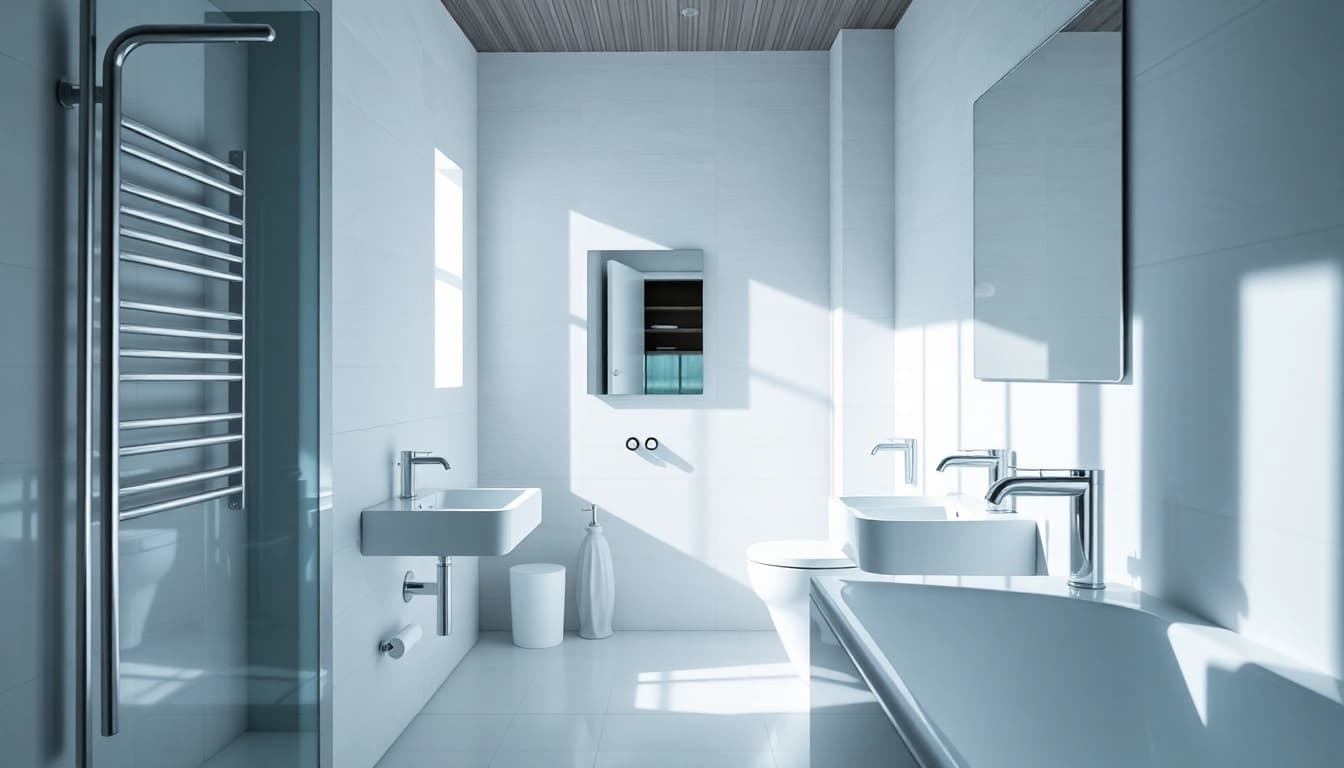 Sanitärinstallation von sonni sanitär GmbH in modernem, minimalistischen Badezimmerdesign.