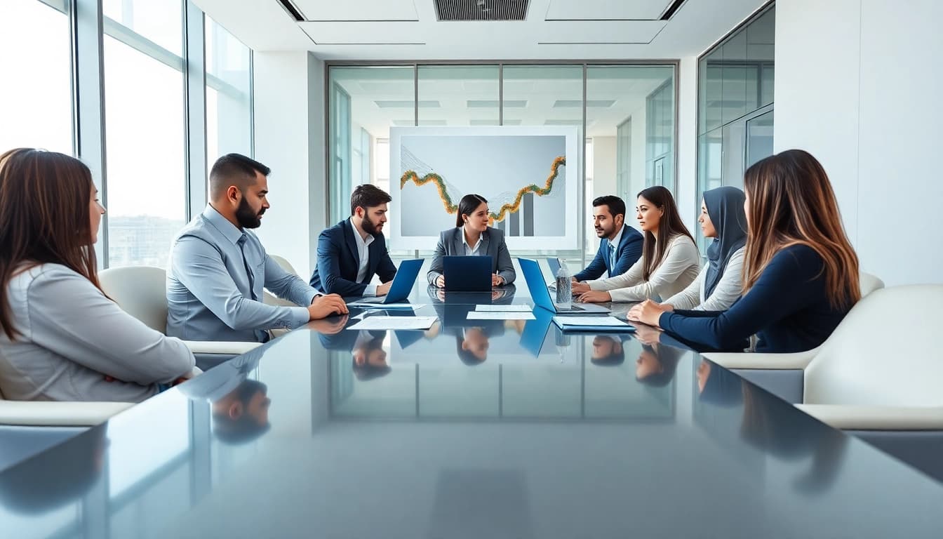Audit Services in UAE: Professional team engaged in financial discussions in a modern office