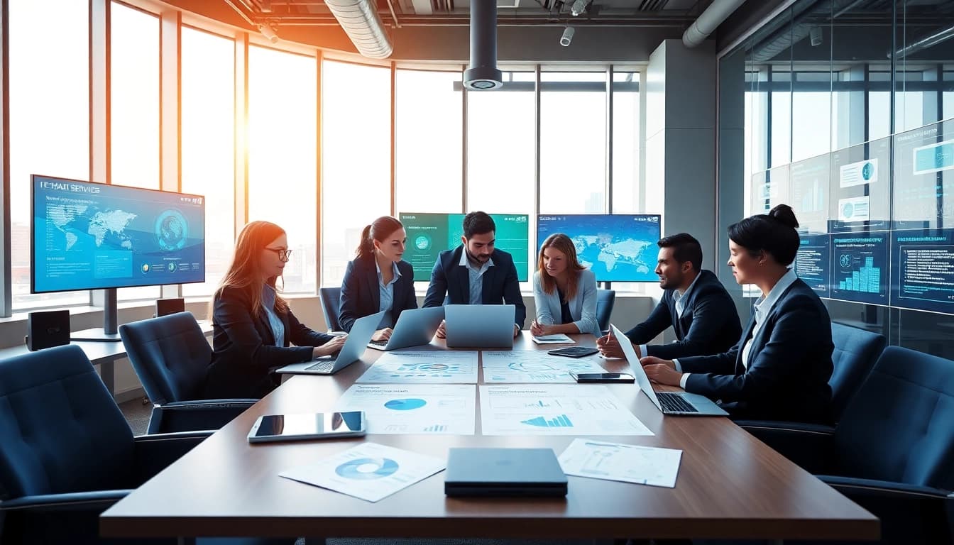 HERO Managed Services team collaborating in a modern corporate workspace.