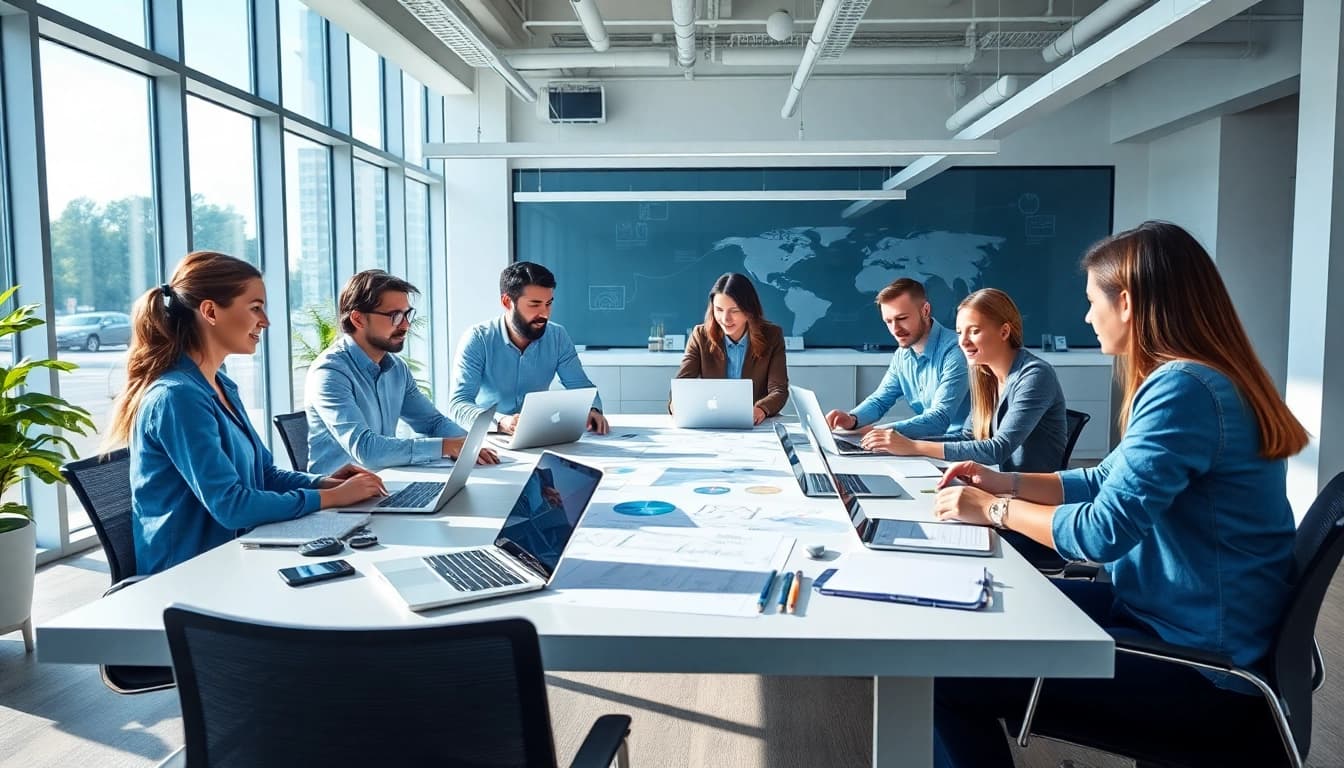 Team of IT Companies specialists collaborating in a modern office.