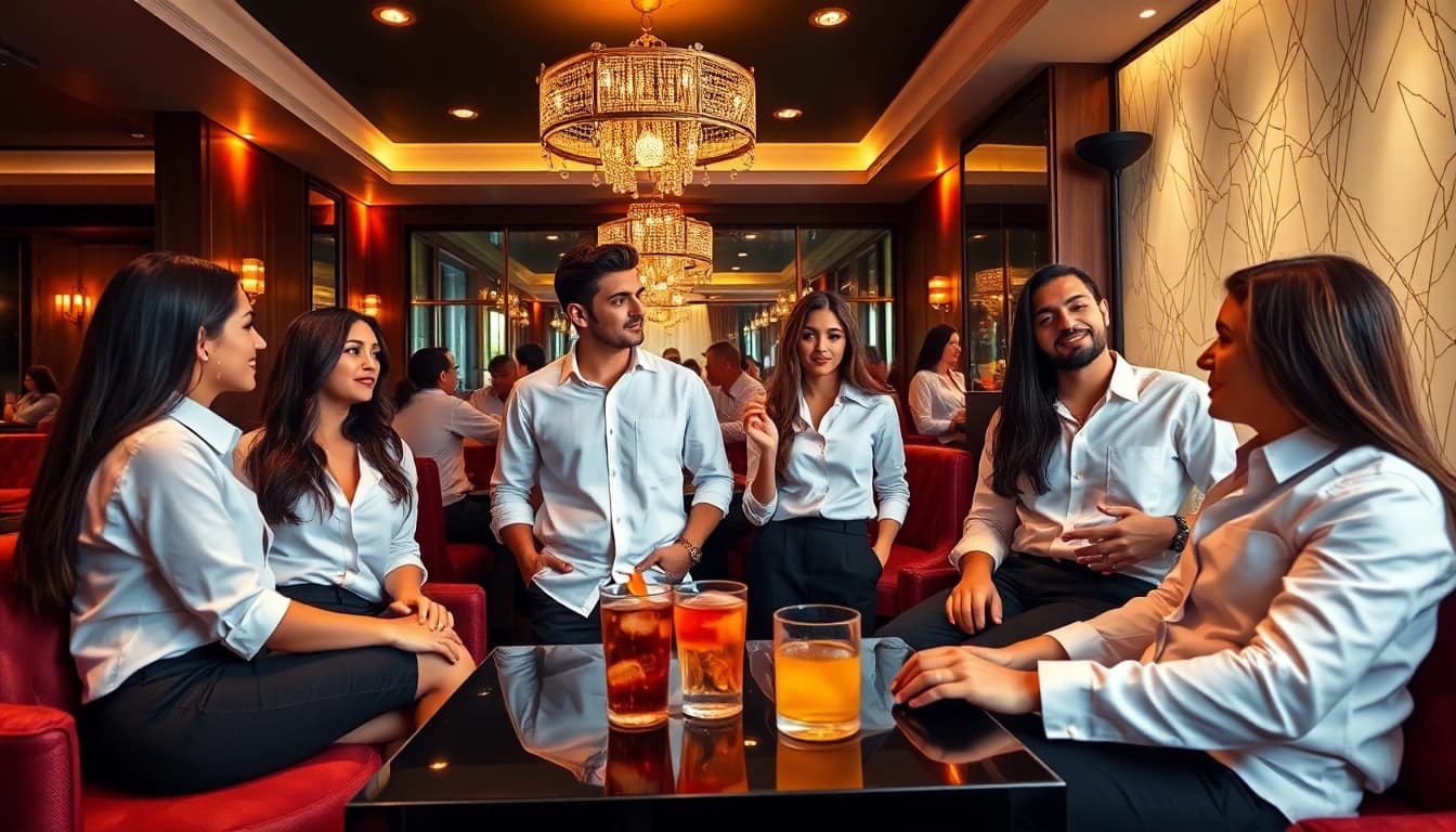 Experience the vibrant atmosphere of a shirt room at gdmc.bio with stylish managers and luxurious decor.