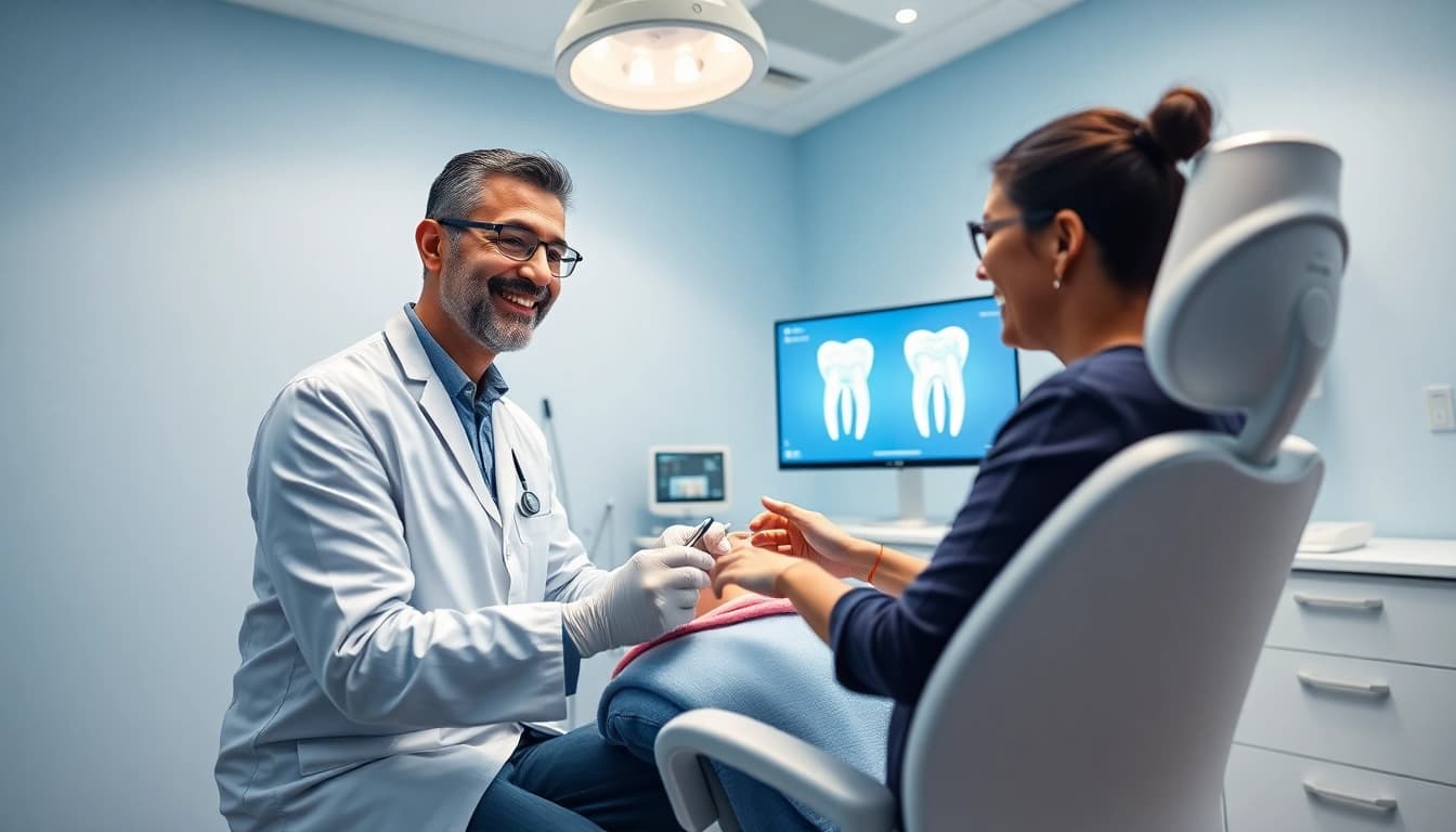 dental implant cost in kepong highlighted in a modern dental clinic with a friendly dentist and patient interaction.