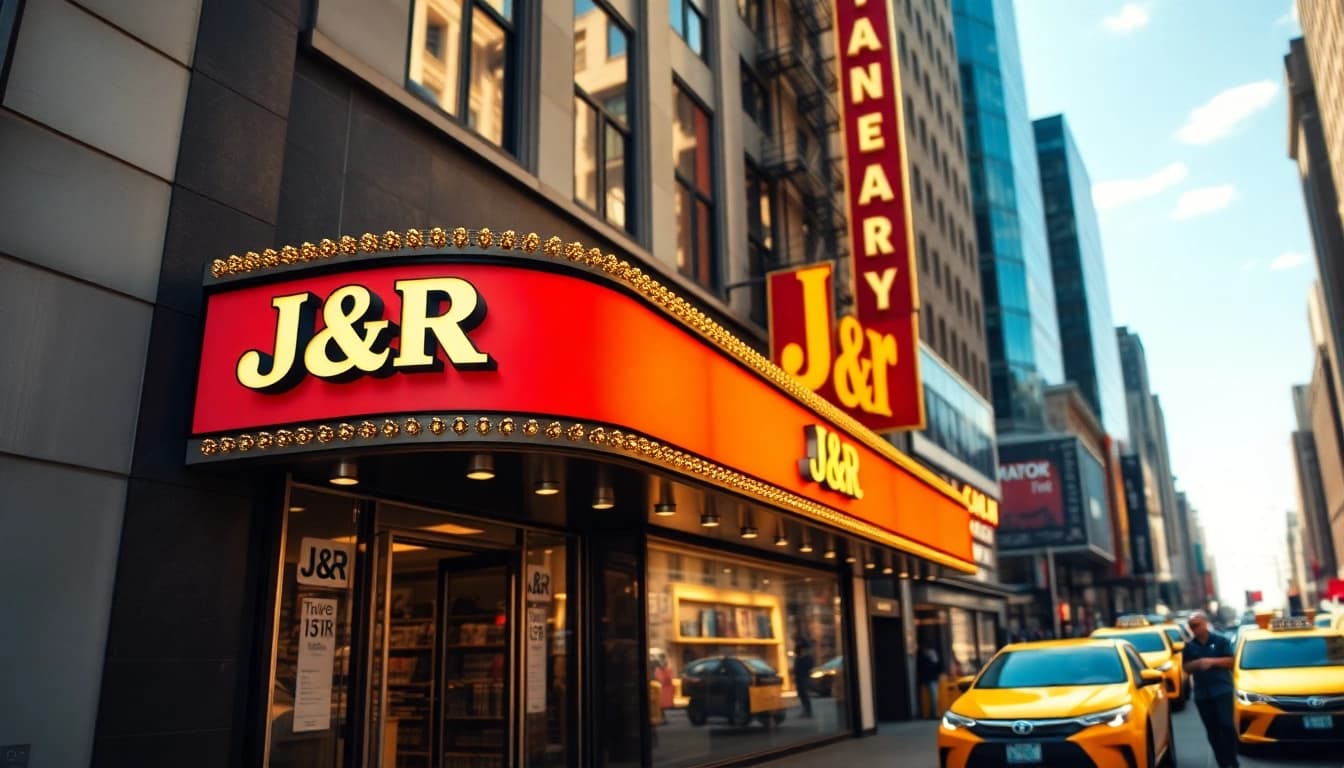 Showcase of J&R storefront highlighting the rich history of electronics in NYC.
