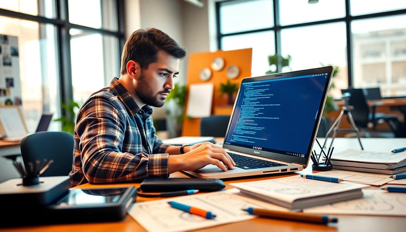 Enhance app development efficiency with a focused developer designing innovative projects.