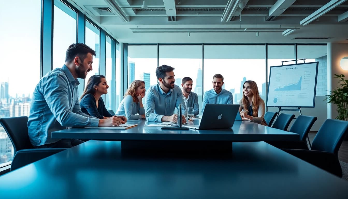 Showcasing a startup fractional CFO engaging with a team in a modern office setting for strategic financial planning.