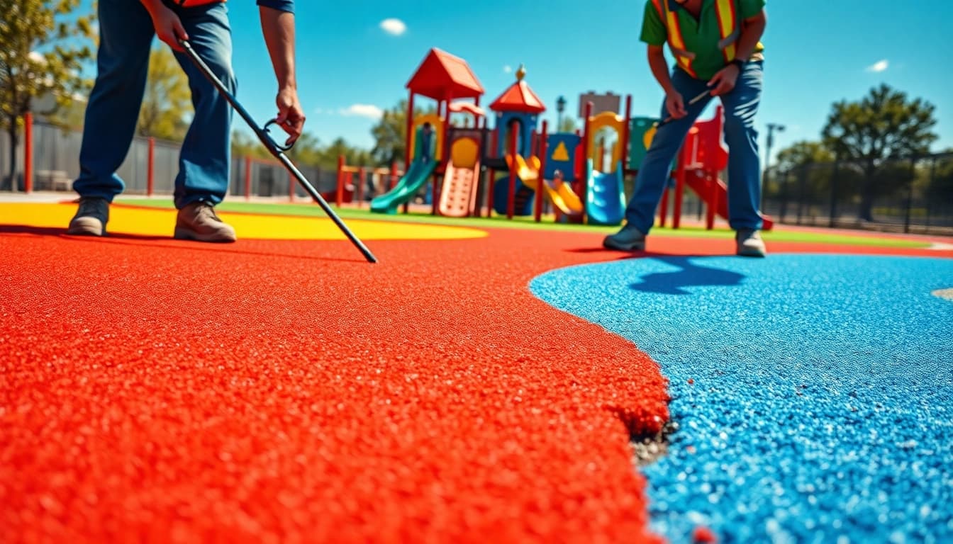 Dares Surfacing team expertly applying vibrant playground surfaces.