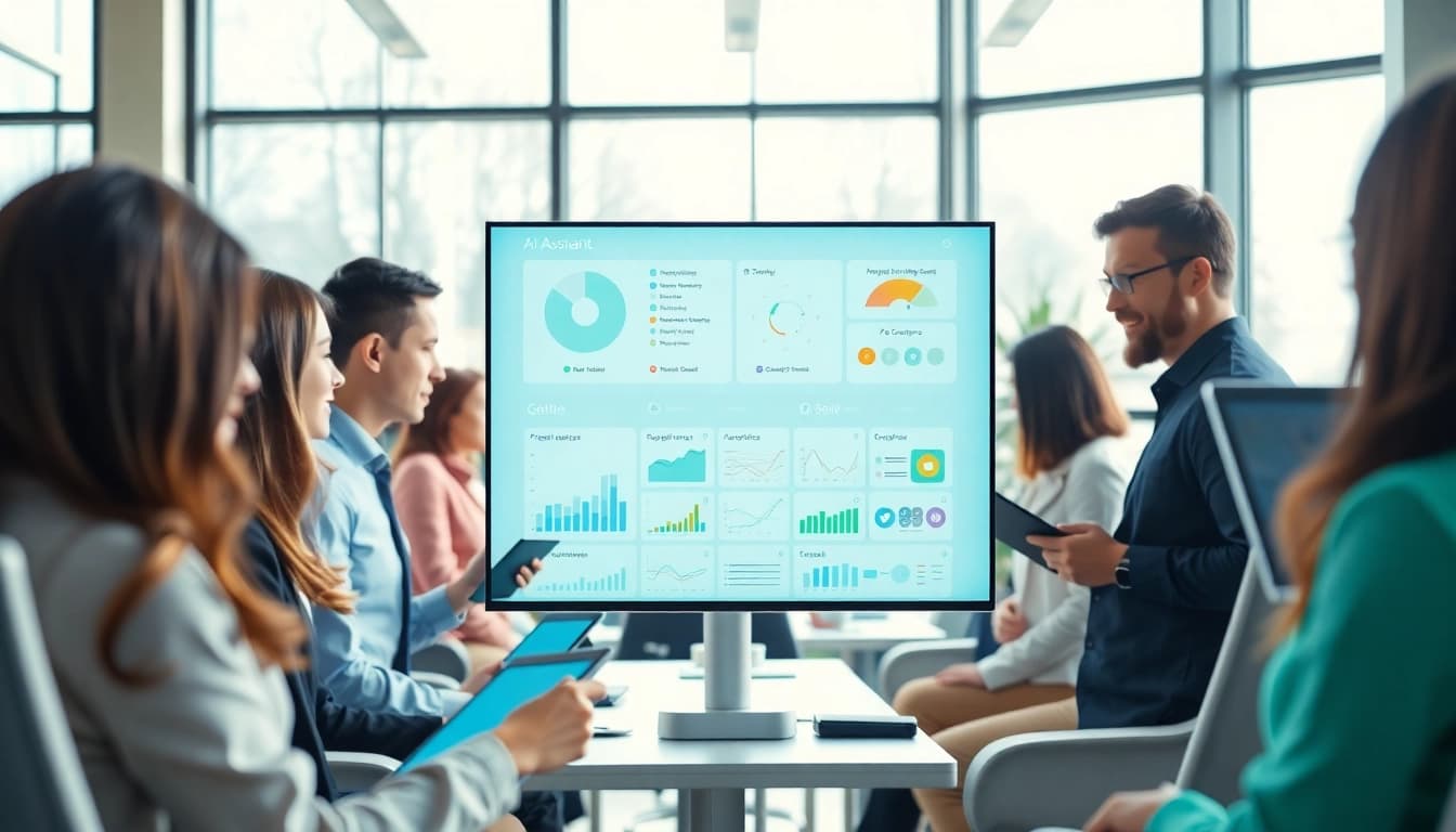 Engaging enterprise ai assistant enhancing collaboration in a modern office setup.
