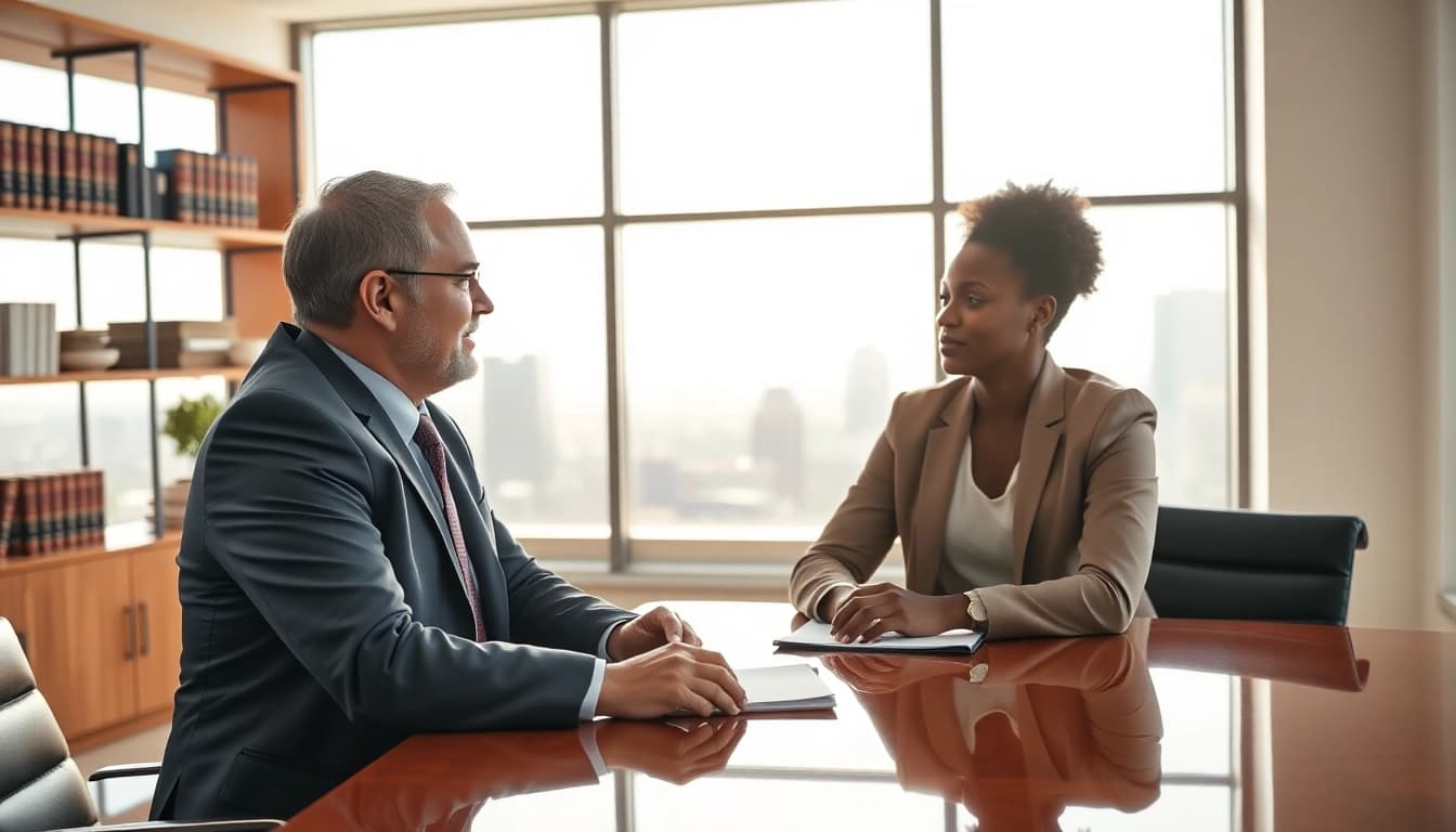 Consultation at https://www.steinhardtlawfirm.com showcasing a professional lawyer aiding a client.