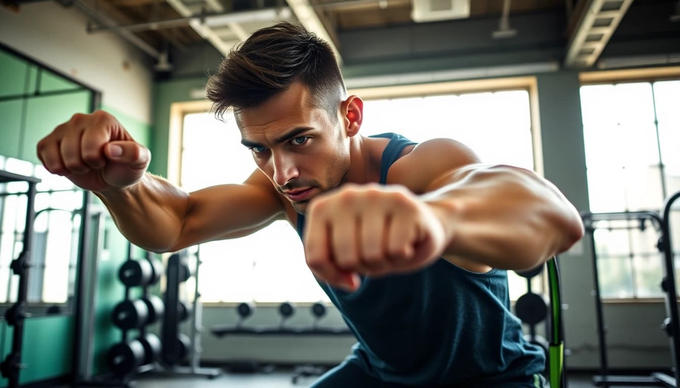 Train with intensity at 888new, showcasing dynamic workouts in an urban gym.