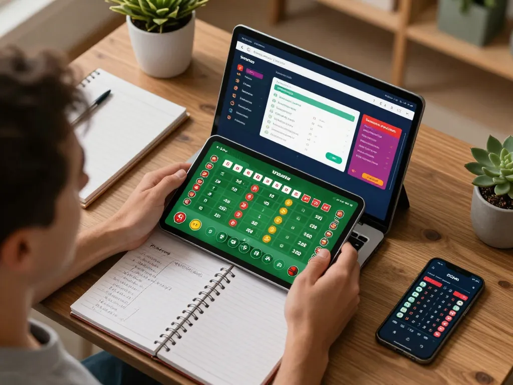 Tỷ lệ kèo bóng đá tv displayed on a tablet as a person places online bets from home