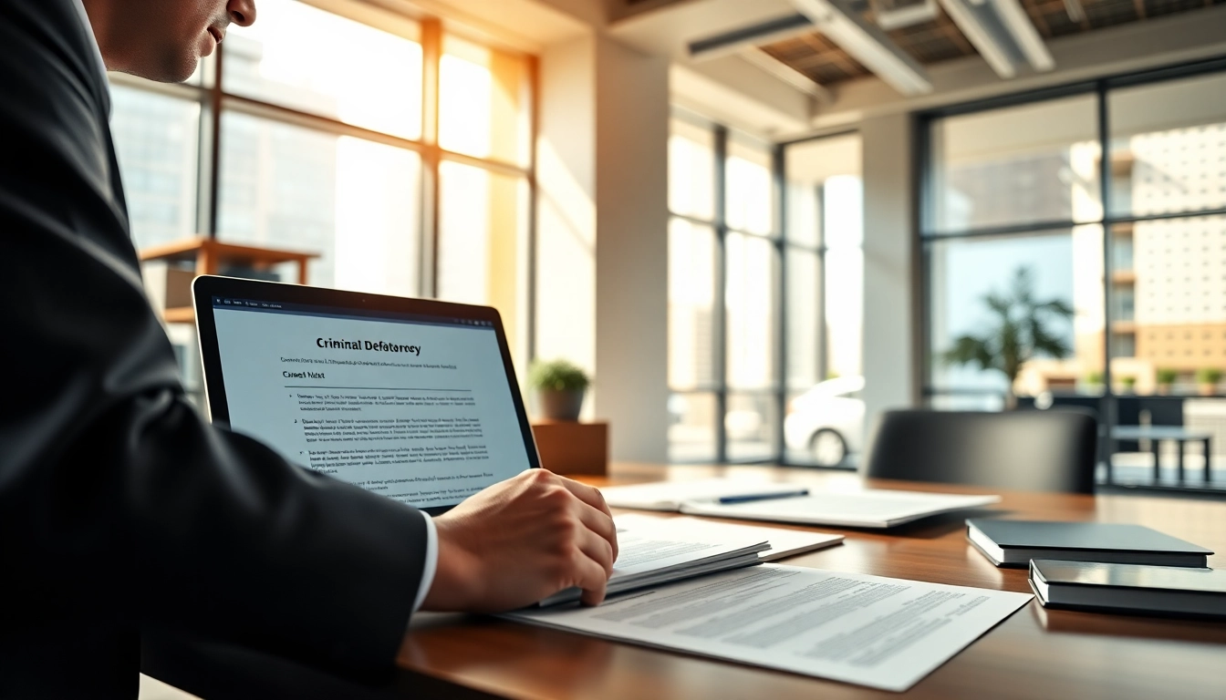 Engaging scene of a professional attorney focused on a case at https://www.fritschlawfirm.com with a modern office backdrop.