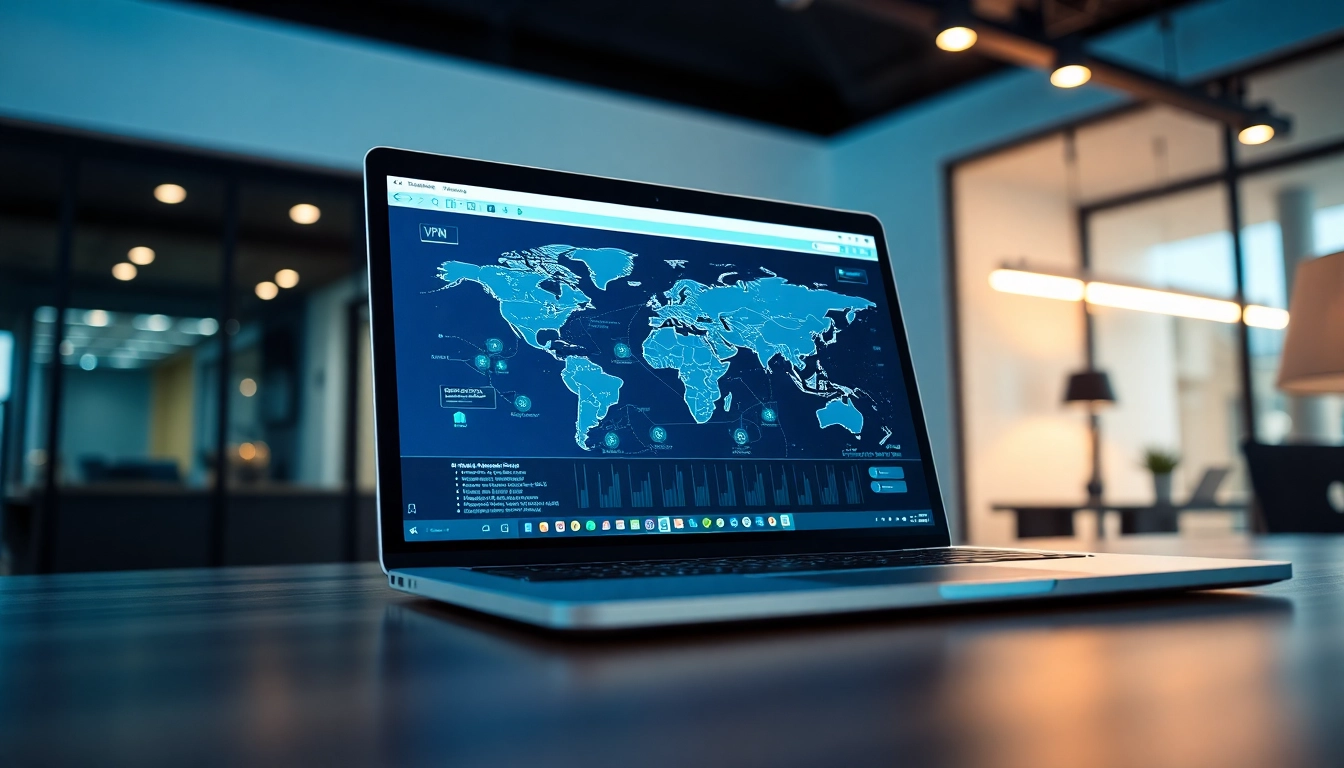 快连vpn下载 interface on a sleek laptop showcasing secure global connections.