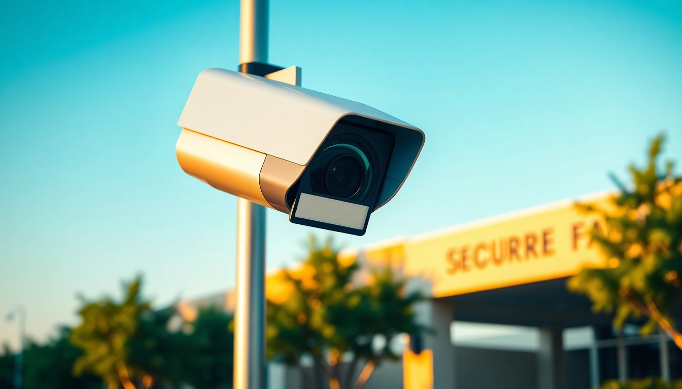 Capture of a license plate recognition camera actively monitoring vehicles in a security setting.