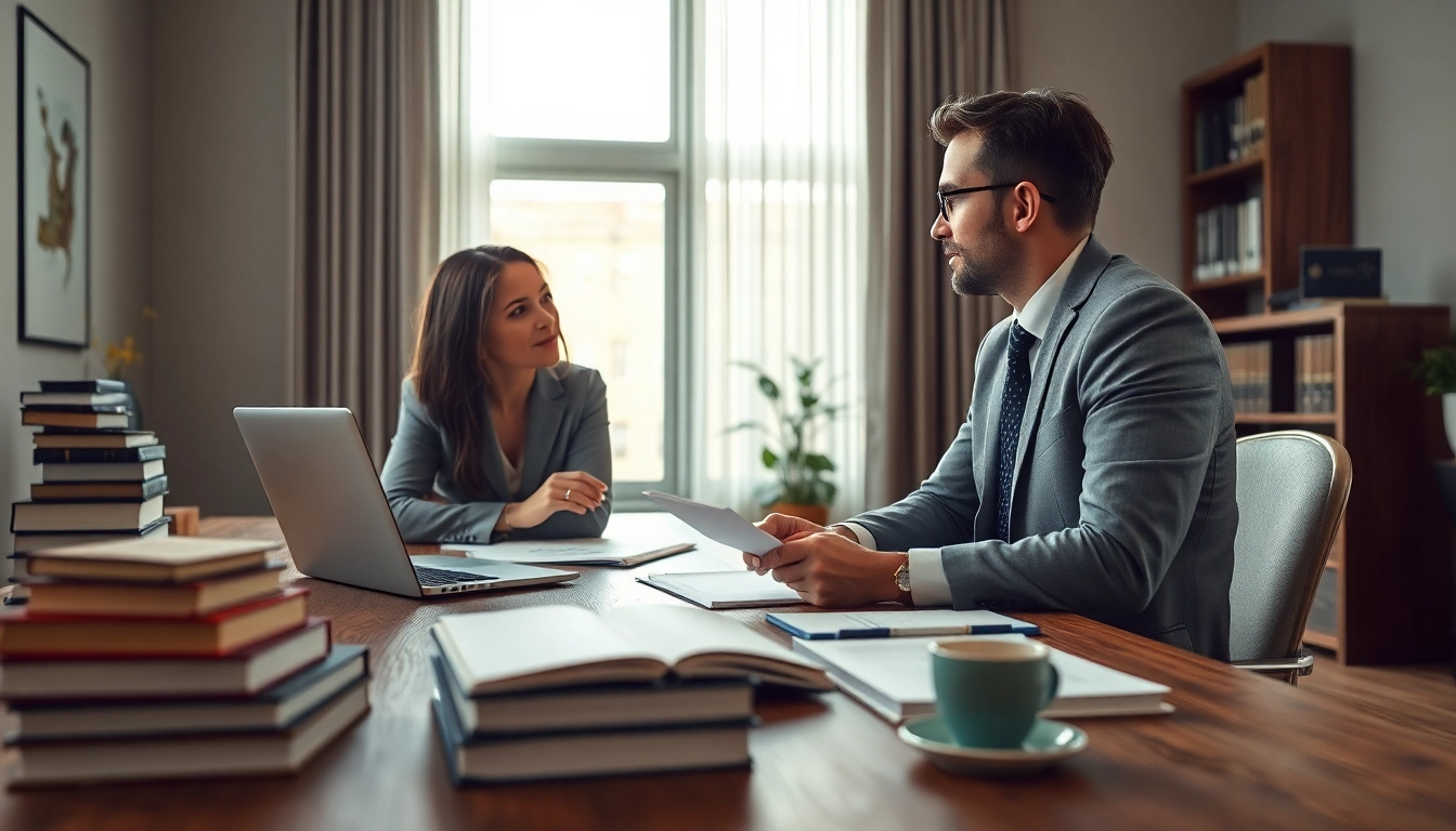 Consultation scene featuring https://www.ihavealawsuit.com legal advice in a modern office setting.