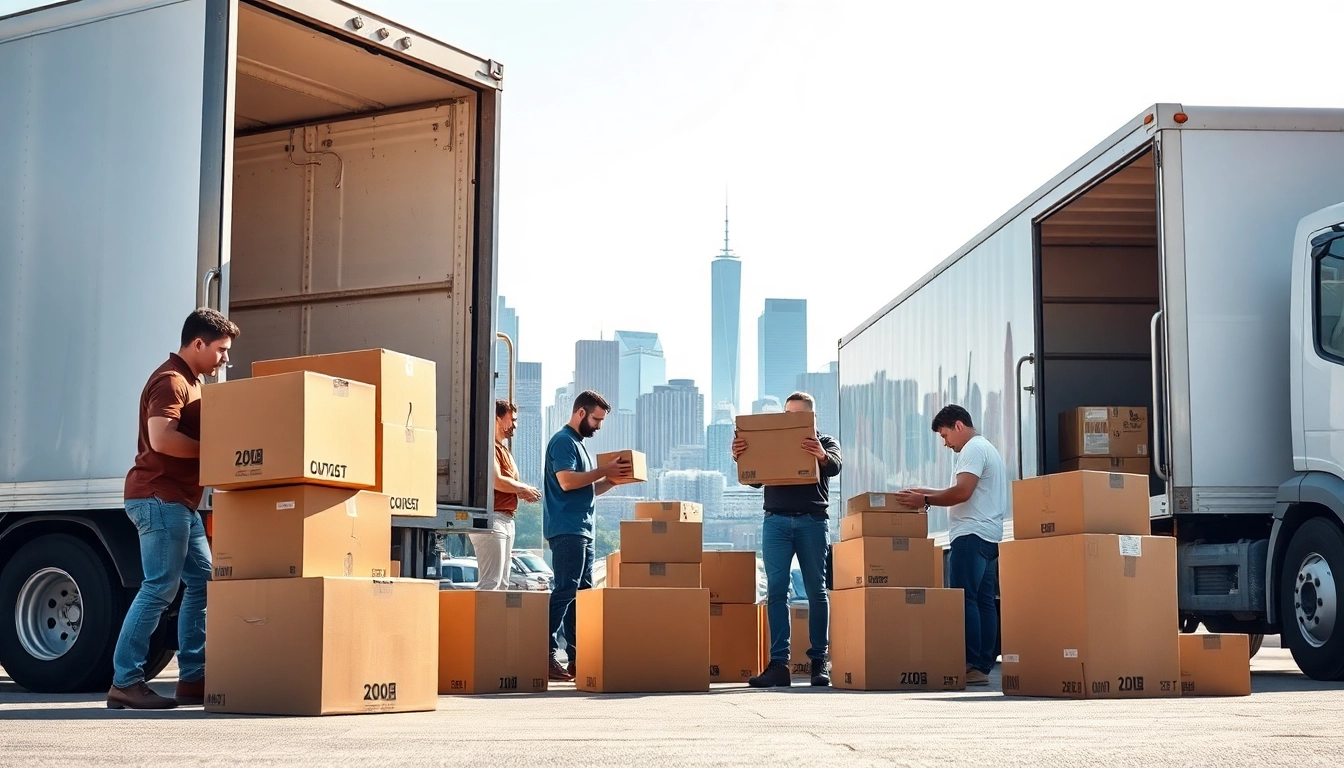 Movers assisting clients with moving companies across provinces in an urban environment.