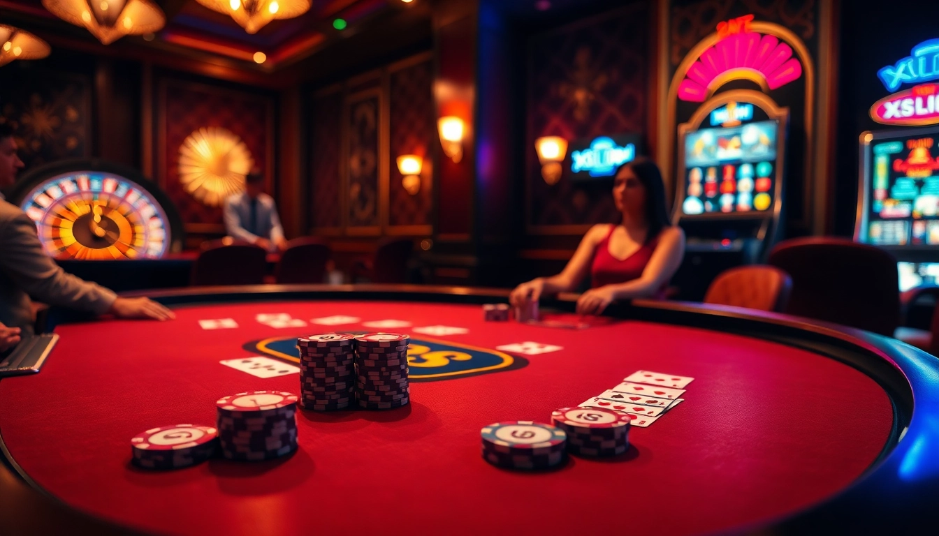 Players engaging at the XX88 poker table in a luxurious casino setting.