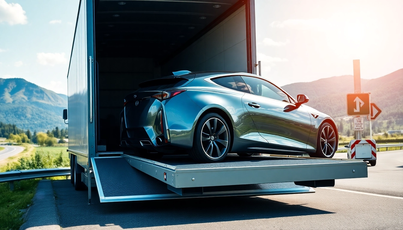 View of luxury transport at https://luxuryautocarriers.com featuring an upscale vehicle on a carrier truck.