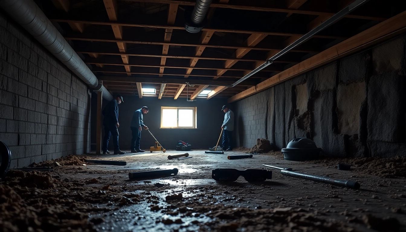 Crawl Space Restoration showcasing professionals repairing moisture damage and inspecting insulation.