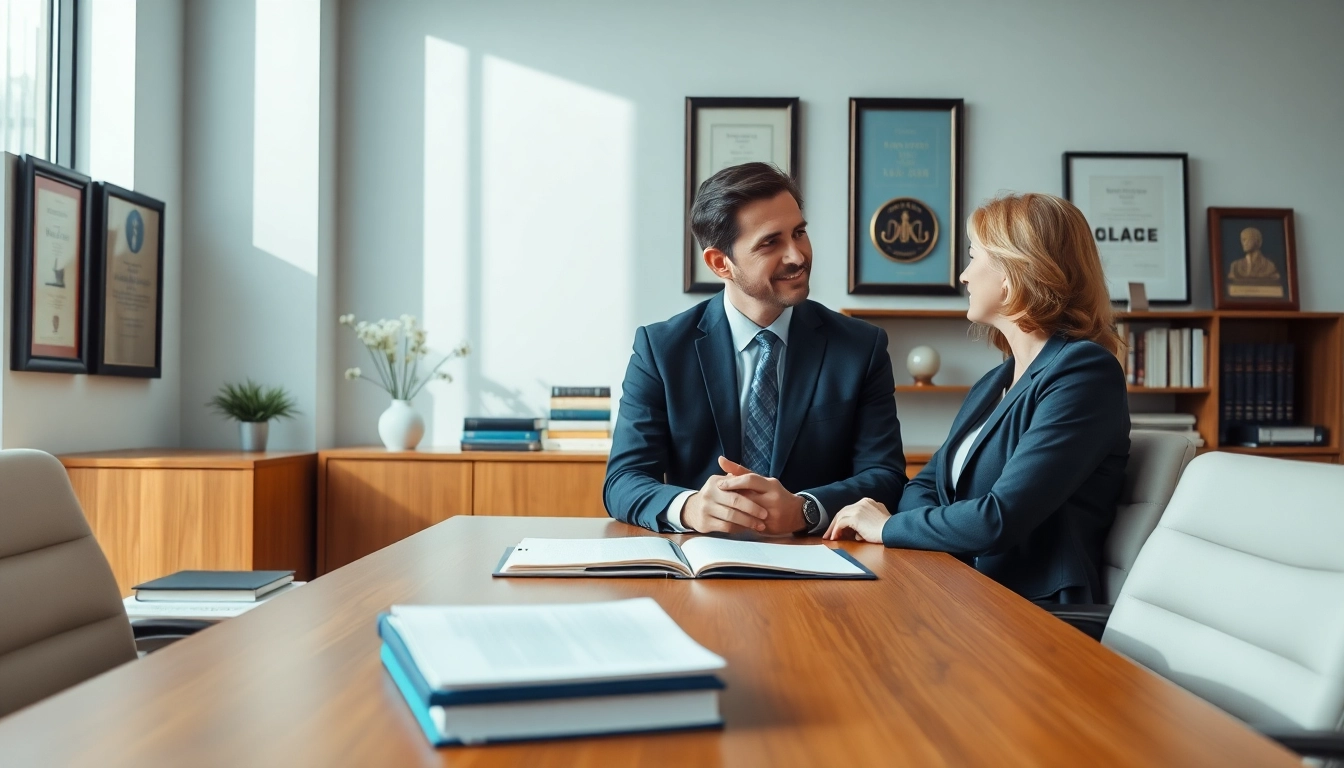 New Hampshire Immigration Lawyer advising a client in a modern office environment.