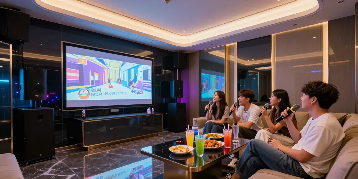 강남쩜오에서 프라이빗한 카라오케 룸에서 즐거운 시간을 보내는 모습