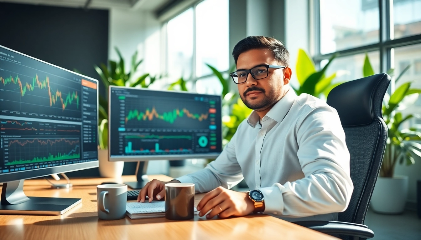 ابدأ تداول الأسهم في المملكة العربية السعودية مع مستثمر يتابع السوق في مكتب حديث