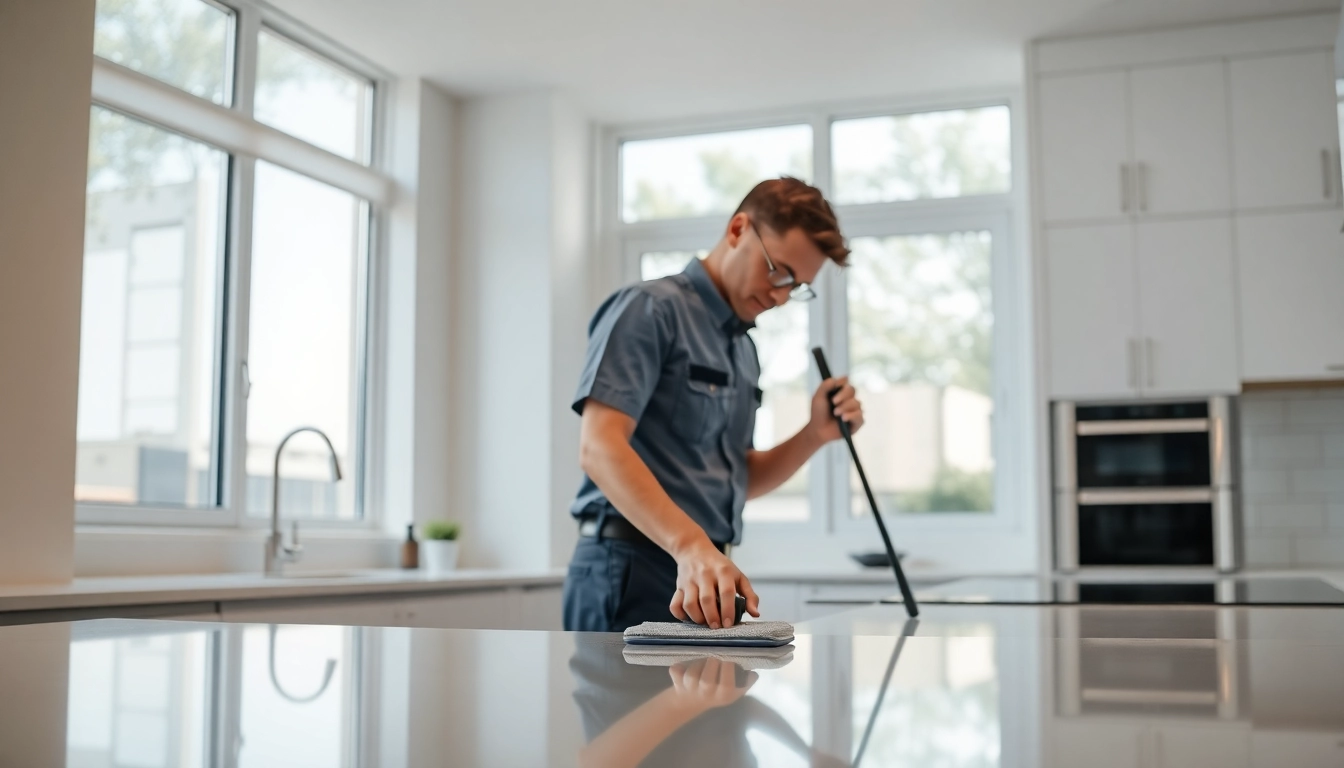 Bond cleaning brisbane featuring a professional cleaner in a spotless apartment.