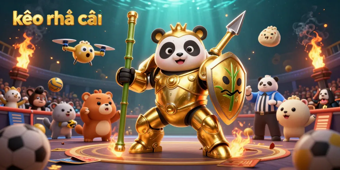 Engage with kèo nhà cái through dynamic sports betting themed illustration featuring panda mech-suit.