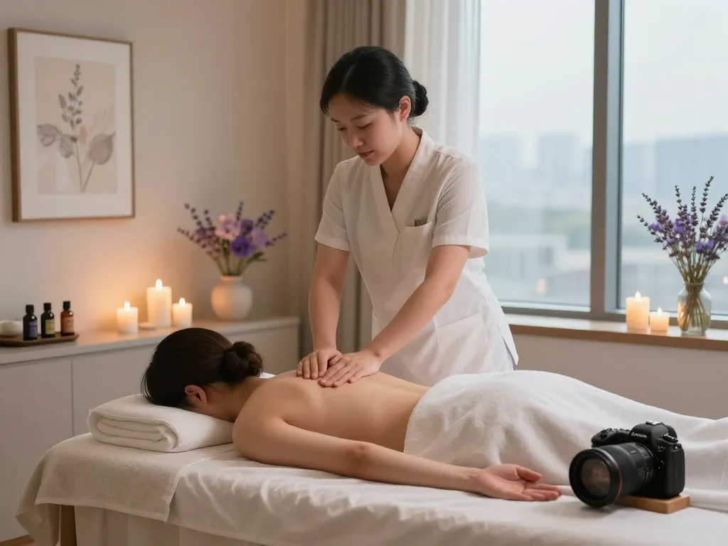 Relaxing Swedish massage at a luxury spa in Gangnam, featuring a serene environment and skilled therapist.