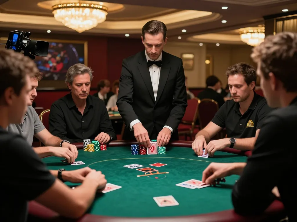 Players enjoying an intense poker game at a luxurious casino table featuring TG88 chips in a vibrant atmosphere.