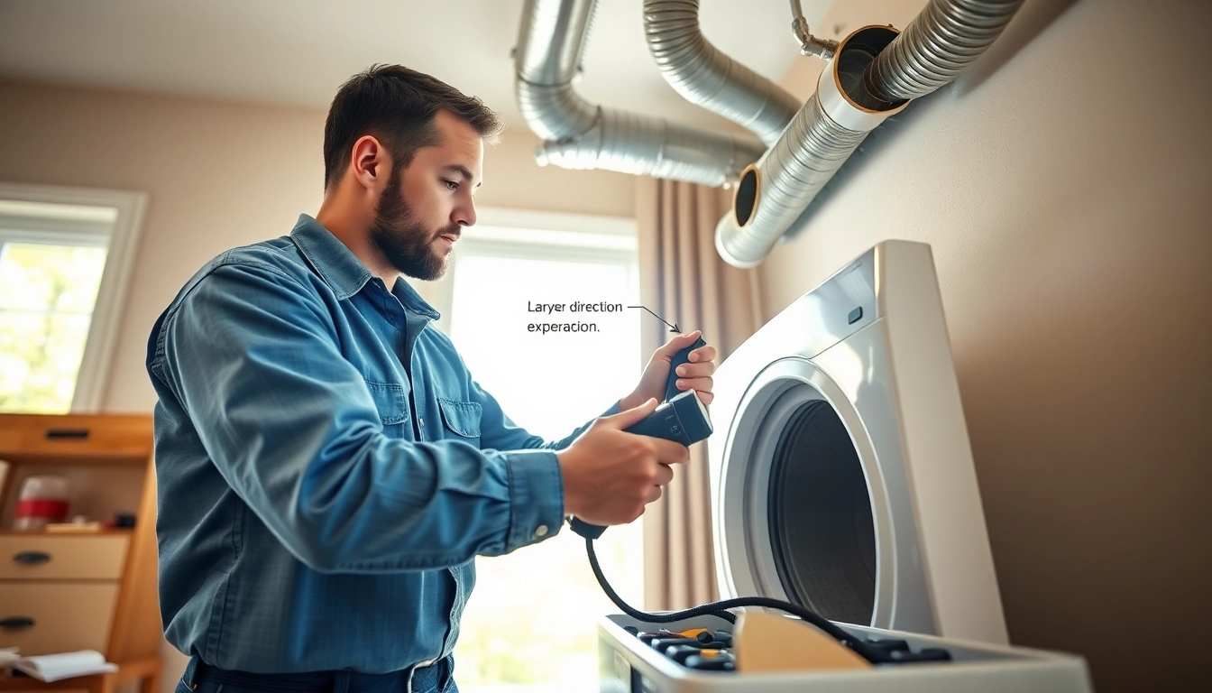 Expert technician conducting Dryer Vent Repair service with professional tools in a clean and organized home environment.