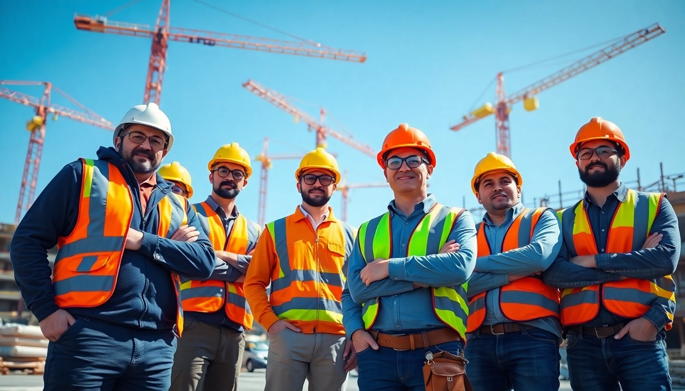 Workers engaging in construction site safety protocols during active project.