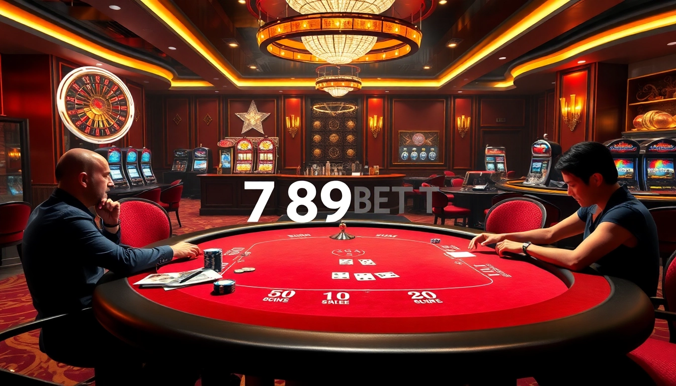 Engage in thrilling poker action at 789BET's luxurious casino, highlighting excitement and gaming strategy.