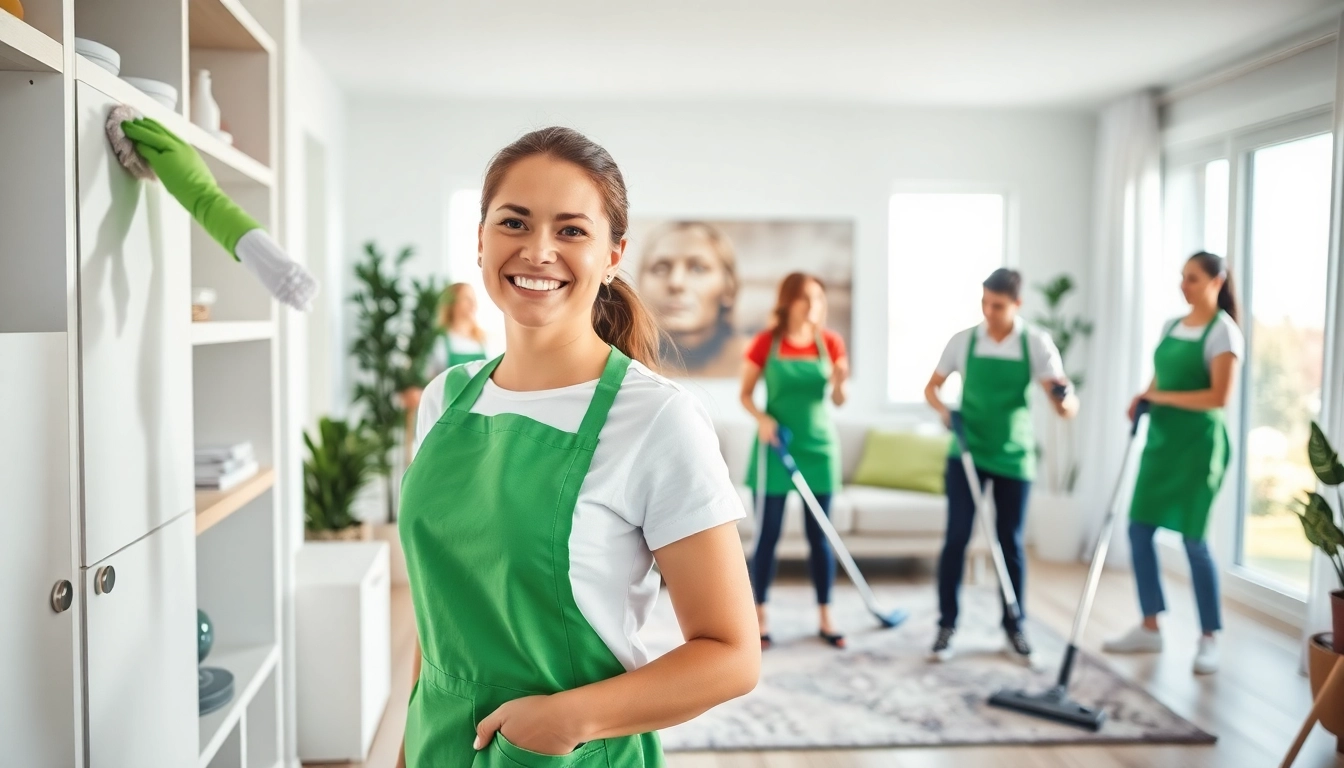 Professional team providing cleaning services calgary in a bright, modern home atmosphere.